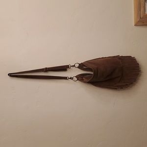 Lucky Brand brown suede boho bag with tassels needs new inner liner.